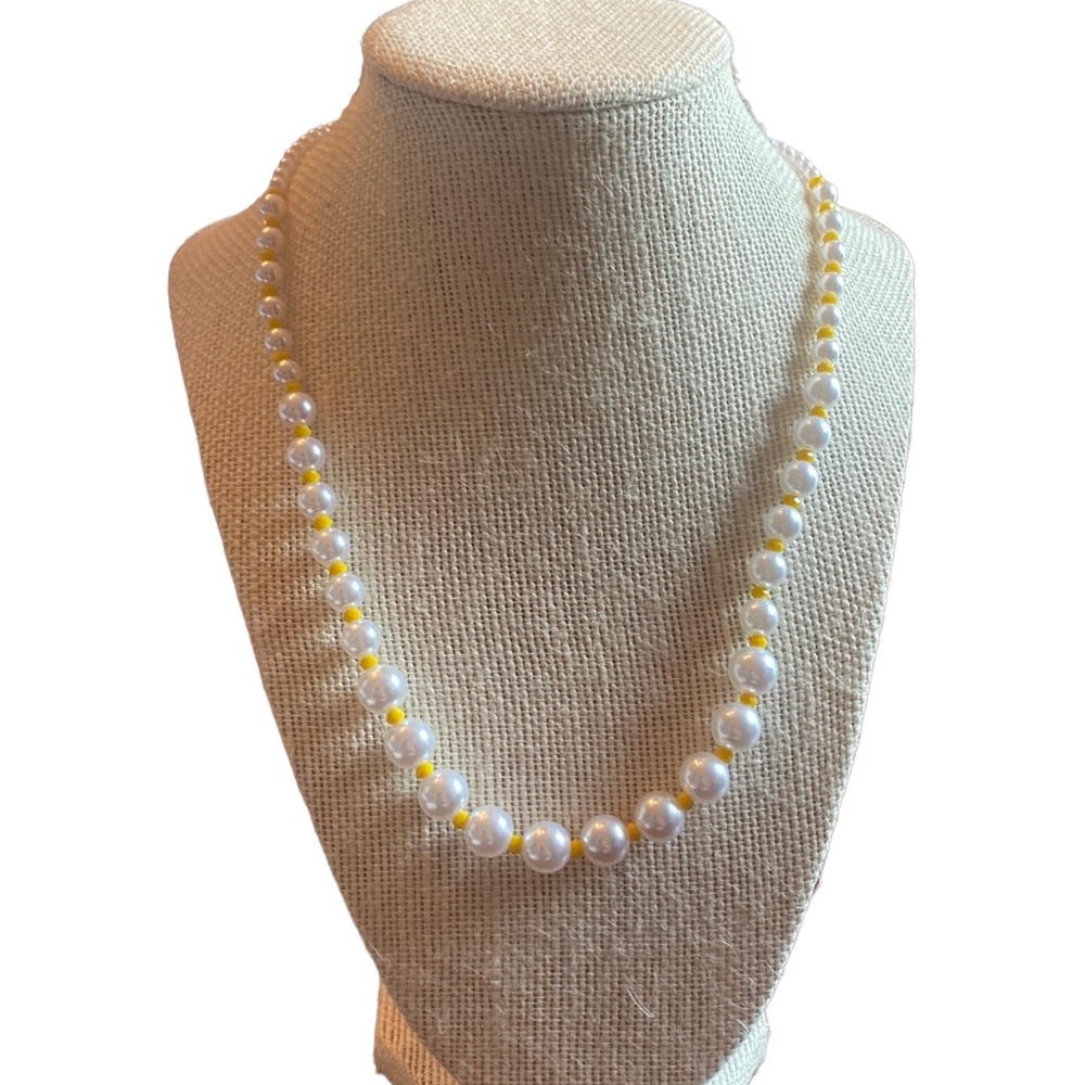 Handmade Pearl and Yellow Beaded Necklace
